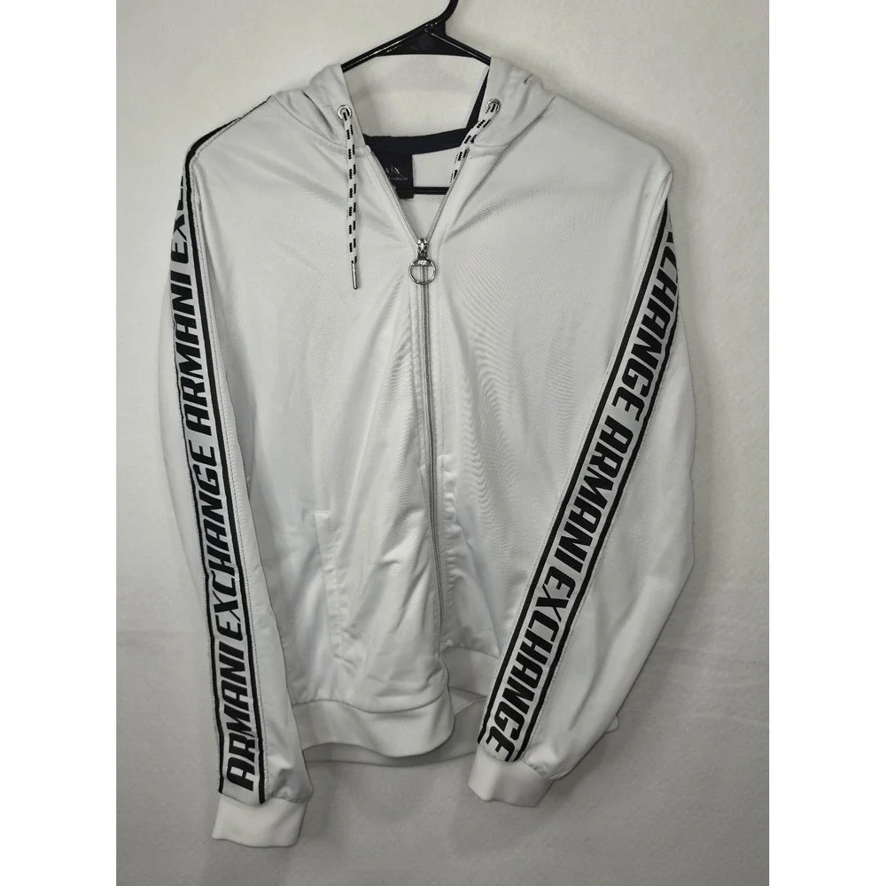 Armani Exchange Mens White Logo Tape Zip Up Track Jacket Hoodie S Small